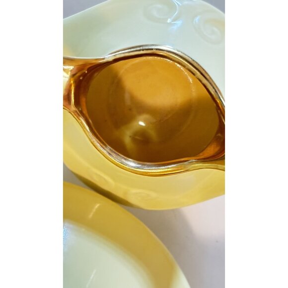 Vintage Pearl China Co Yellow 22K Gold Tea Set Teapot Creamer & Sugar 40s MCM - Picture 8 of 16